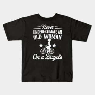 Never Underestimate An Old Woman On A Bicycle Kids T-Shirt